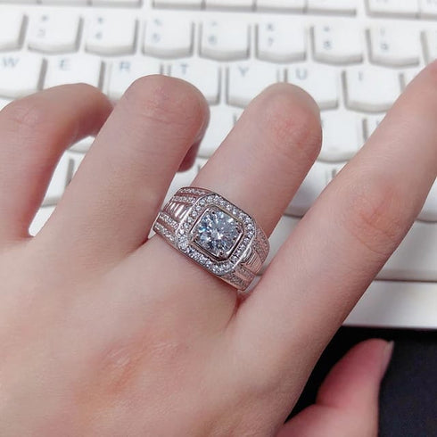 Hallmarked Elegant Silver Ring With Classic Diamond For Men