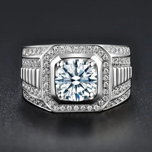 Hallmarked Elegant Silver Ring With Classic Diamond For Men