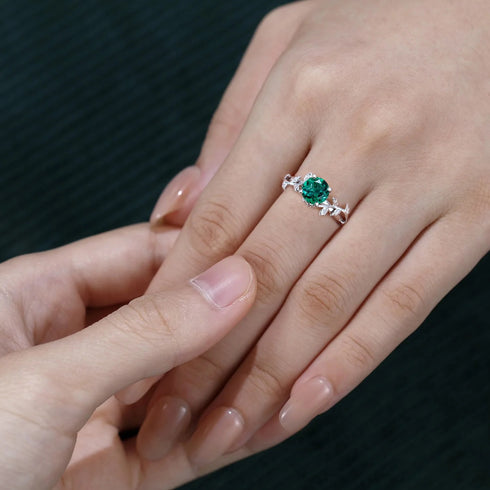 Hallmark Silver Round Cut Lab Emerald Promise Ring
