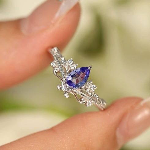 Hallmark Silver Lotus Tanzanite Ring
