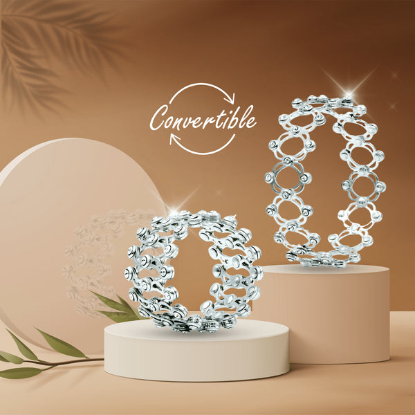 Zarkan Silver Studded Supple Convertible Bracelet & Ring (RING Kada)