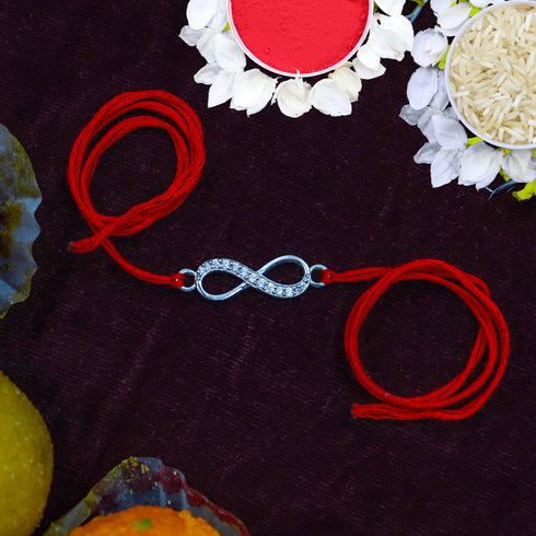 Zarkan Infinity Love Precious Silver Rakhi With Roli Chawal