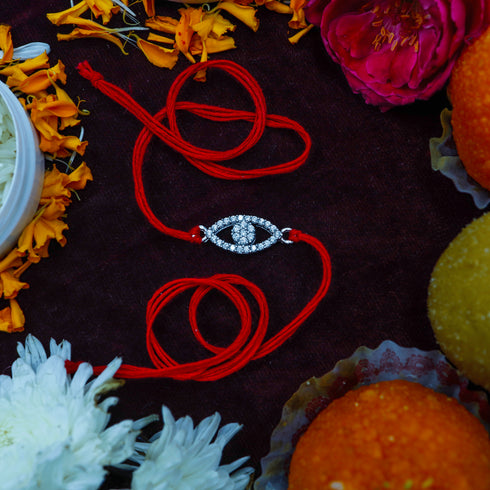 Zarkan Evil Eye Pure Silver Rakhi With Roli Chawal