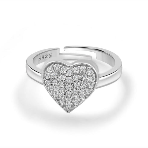 Zarkan 925 White Heart Sterling Silver Diamond Ring For Women