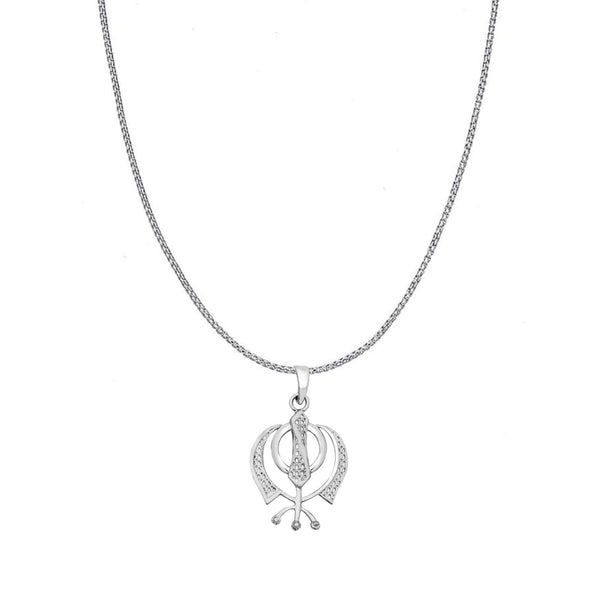 Zarkan 925 Silver Sikh Khanda Pendant With Chain
