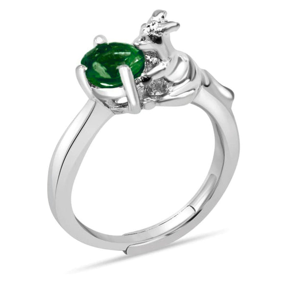 Australian Kangaroo Dark Green 925 Silver Ring With Blue AD