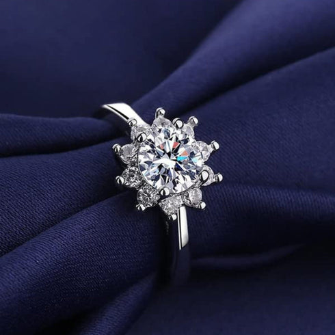 Zarkan 925 Silver Flower Solitaire American Diamond Ring