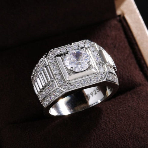 Hallmarked Silver Ring With American Diamond For Men