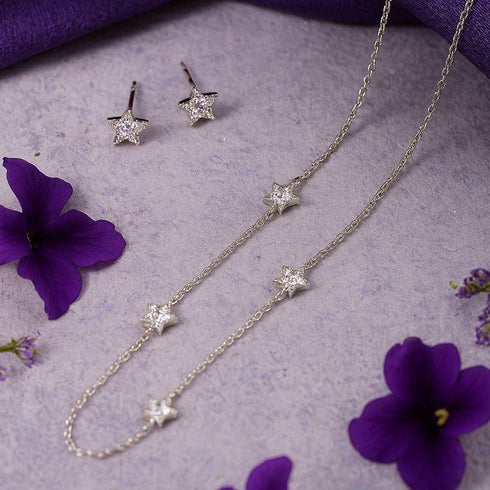Zarkan Shining Star Sterling Silver Pendant Set
