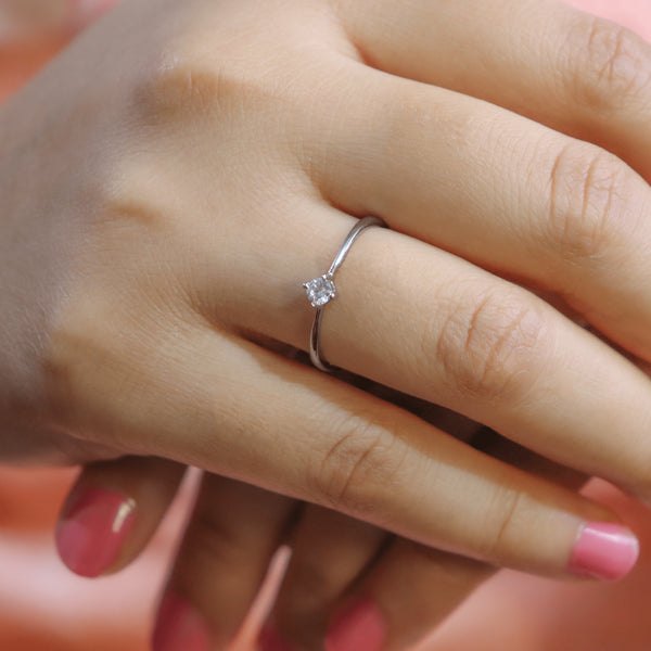 Minimal Sterling Silver Solitaire Ring With AD