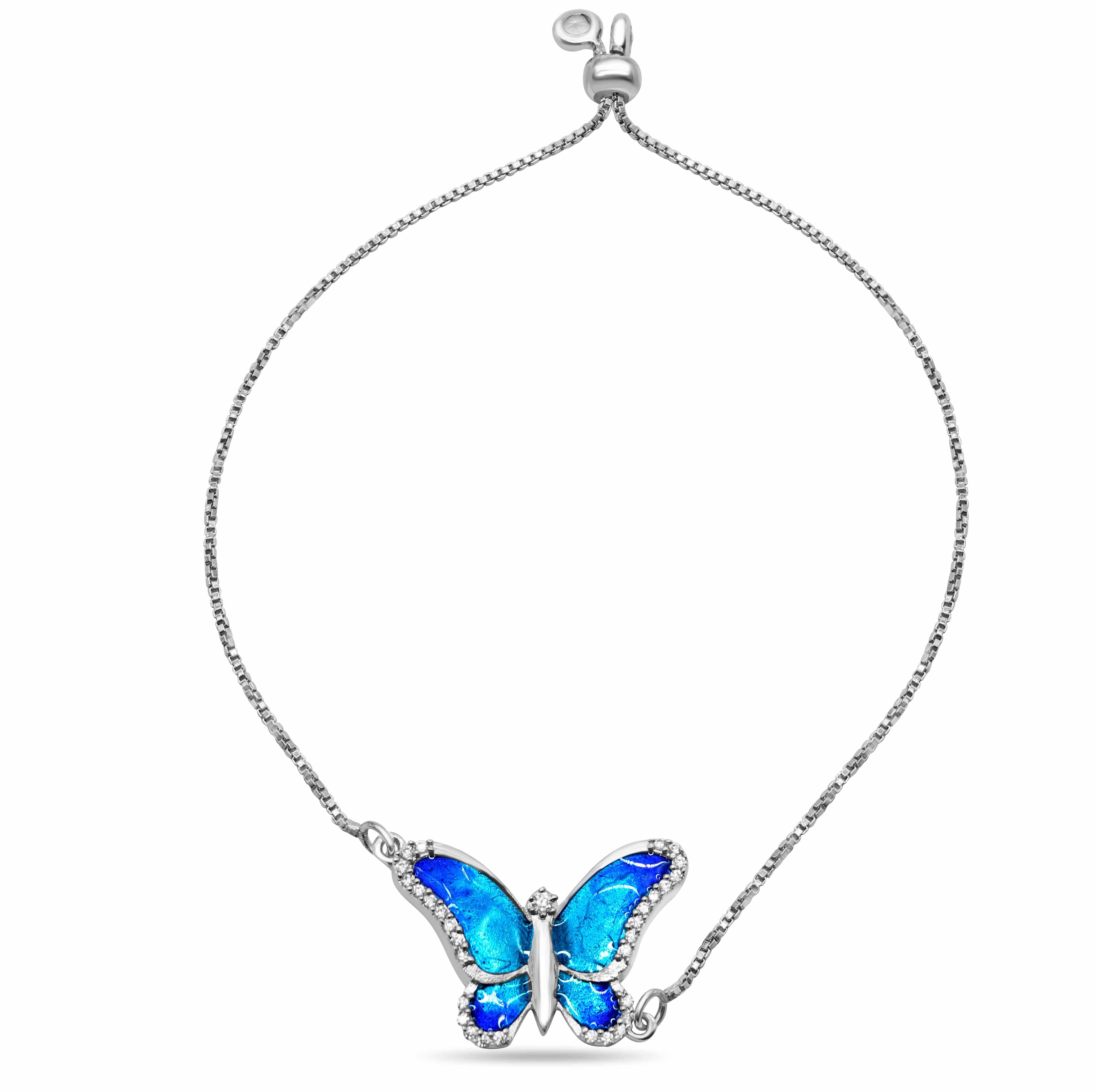 Zarkan 925 Silver Blue Butterfly Bracelet