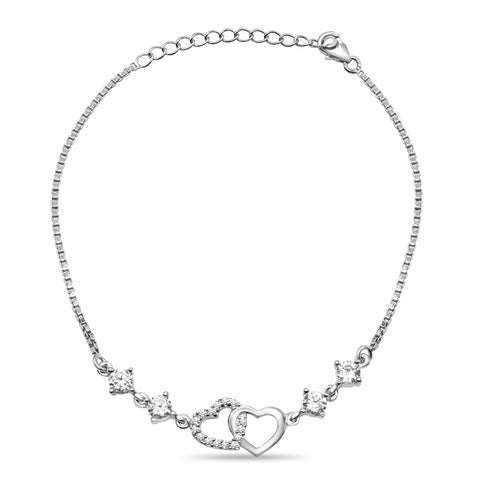 Zarkan 925 Silver Whispers of Love Heart Charm Bracelet