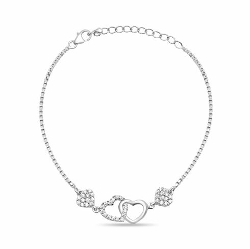 Charming Dual Link Heart 925 Sterling Silver Bracelet