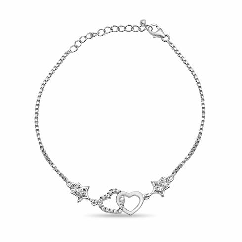 Zarkan Sterling 925 Silver Star Love Heart Bracelet