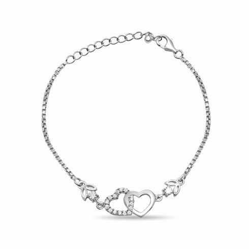 925 Silver Double Trouble Heart Bracelet with Link Chain