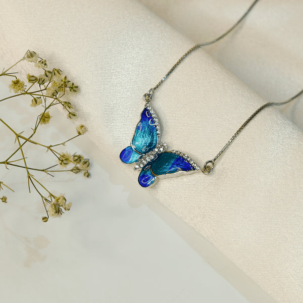 Sterling Silver Blue Butterfly Necklace For Girls And Women