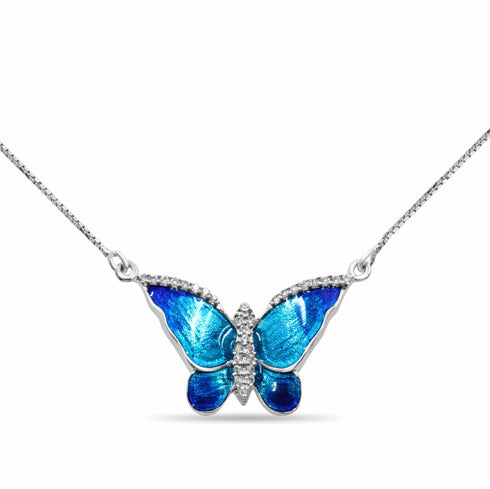 Sterling Silver Blue Butterfly Necklace For Girls And Women