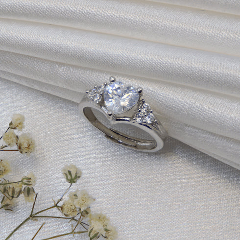 Zarkan White Diamond Pure Silver Love Ring