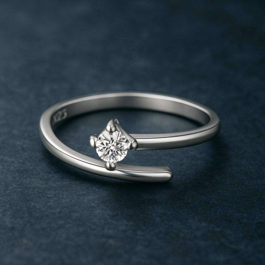★47bag ★ 925 Silver Roa Diamond Ring 664086 SUN 925 Sterling Silver Real Round-Cut Diamond Bypass Ring