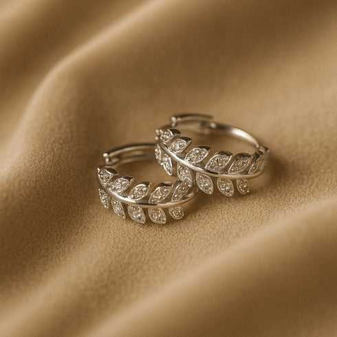 Hallmark Silver Zirconia Decor Leaf Design Earrings