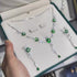 Hallmark Silver Necklace Set with Green Crystal Flower Pendant