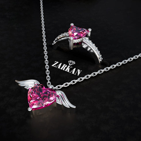 Hallmark Silver Pink Heart Love Bird Ring And Pendant Set