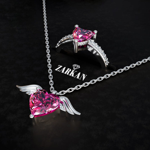 Hallmark Silver Pink Heart Love Bird Ring And Pendant Set