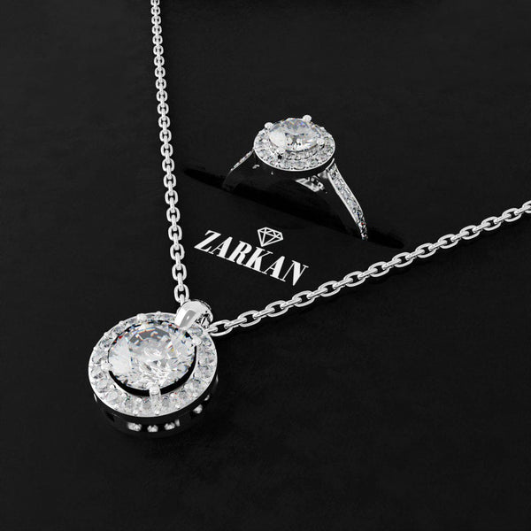 Hallmark Silver American Diamond Round Rays Ring And Pendant Set