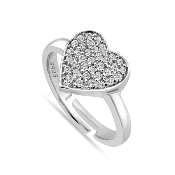 Zarkan 925 White Heart Sterling Silver Diamond Ring For Women