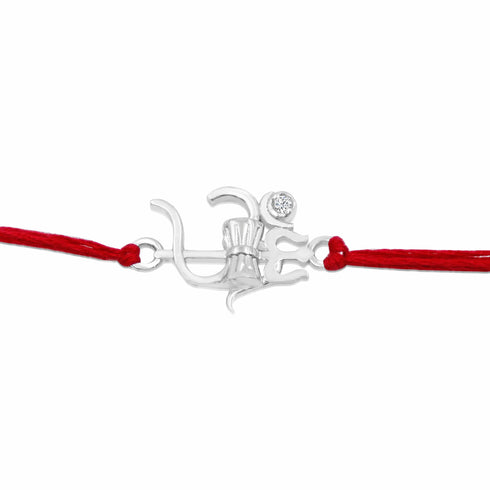Zarkan Shiva Trishul Precious Silver Rakhi With Roli Chawal