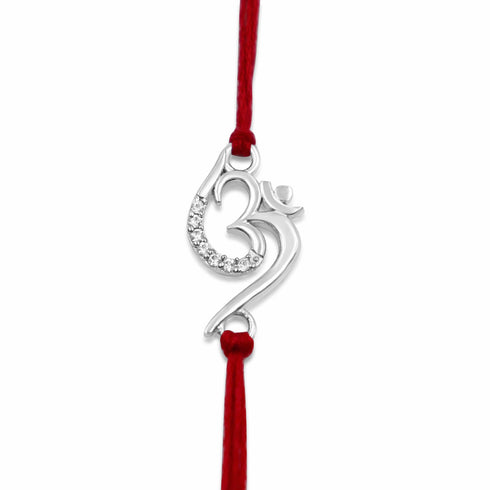 Zarkan Precious Silver OM Rakhi With Roli Chawal