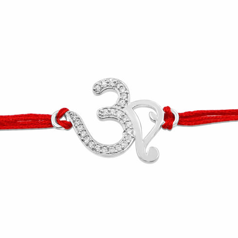 Zarkan OM AD Pure Silver Rakhi With Roli Chawal
