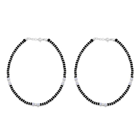 Zarkan 925 Silver Nazaria Anklet With High Quality Marcasite Stones & White Beads