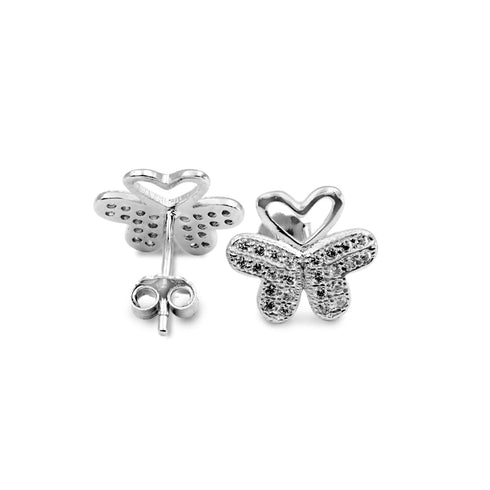Zarkan Butterfly Heart Pure Silver Earrings