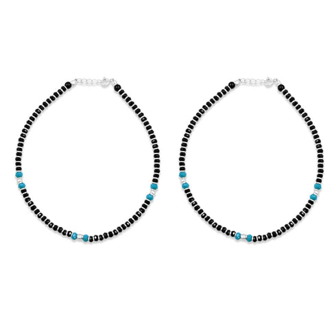 Zarkan 925 Silver Nazaria Anklet With High Quality Marcasite Stones & Blue Beads