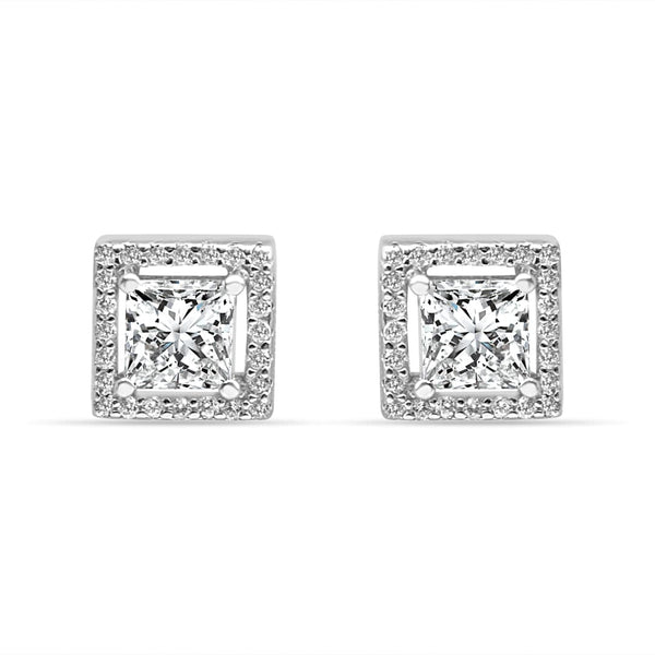 Zarkan 925 Silver Zircon Square Root Earrings Studs