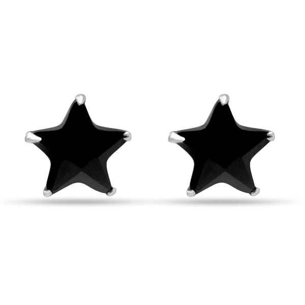 Zarkan 925 Unisex Silver Star Black Stone Studs