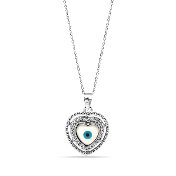 Zarkan 925 Silver Evil Eye Heart Pendant With Link Chain