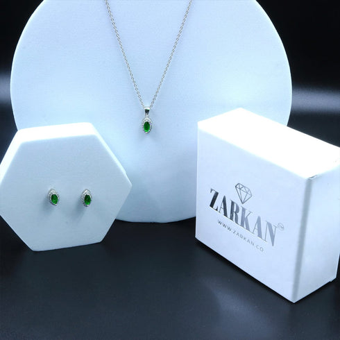 Zarkan Eye of The Queen Green Silver Jewelry Set