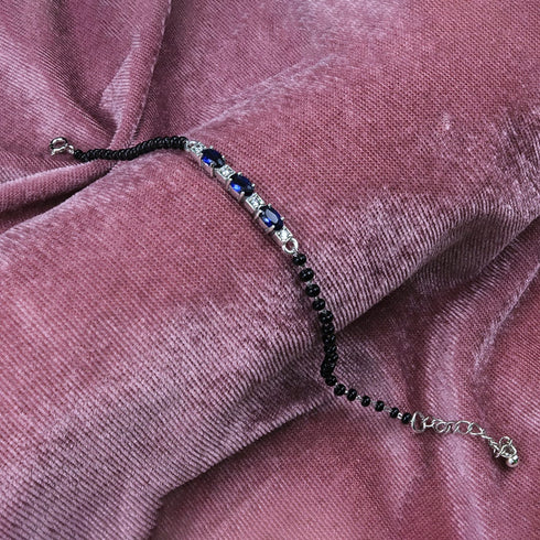 Zarkan Blue Checkered Linear Silver Bracelet