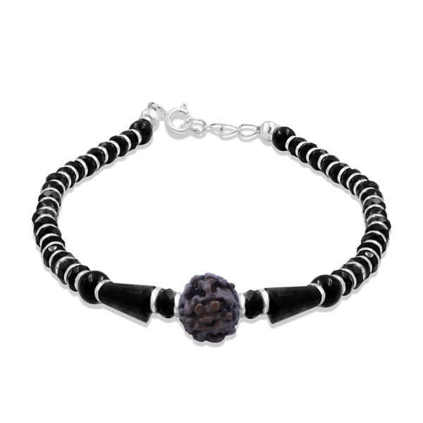 Zarkan 925 Silver Black Long Bead Nazariya Bracelet With Rudraksha