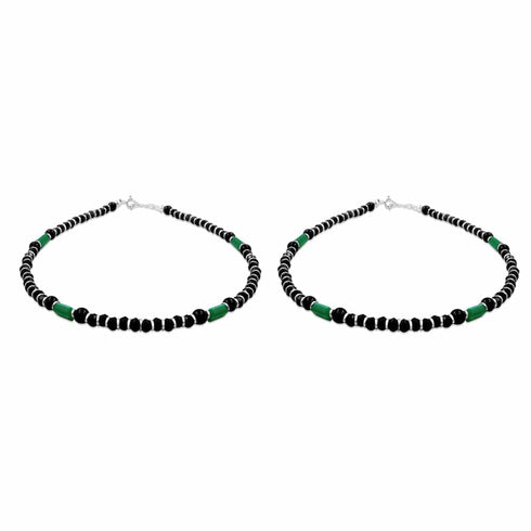 Zarkan 925 Silver Nazaria Anklet With High Quality Marcasite Stones & Green Beads