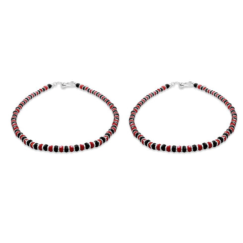 Zarkan 925 Silver Nazaria Anklet With High Quality Black & Red Marcasite Stones