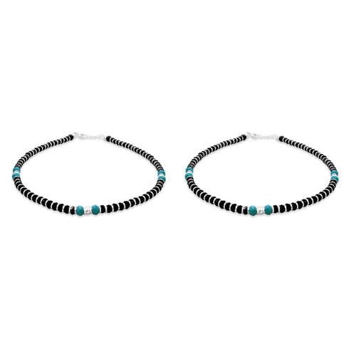 Zarkan 925 Silver Nazaria Anklet With High Quality Marcasite Stones & Blue Beads