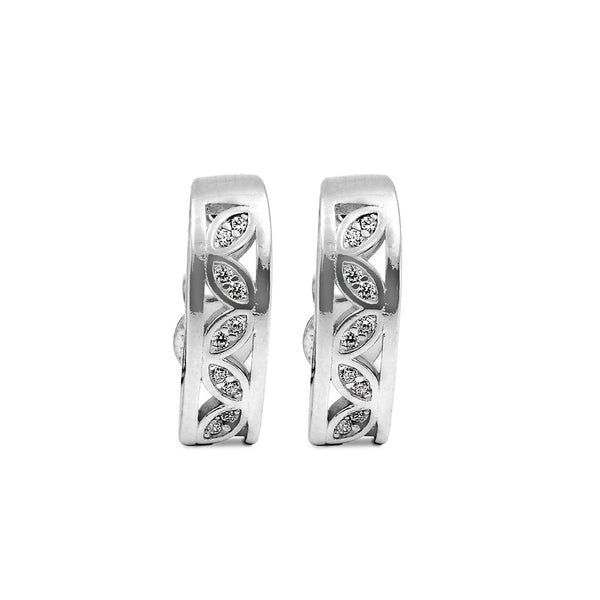 Zarkan Leaf Engraved Zircon Silver Earrings