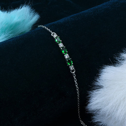 Zarkan Green Checkered Linear Silver Bracelet