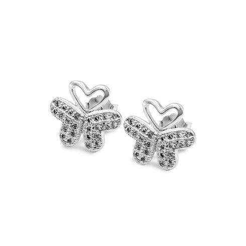 Zarkan Butterfly Heart Pure Silver Earrings