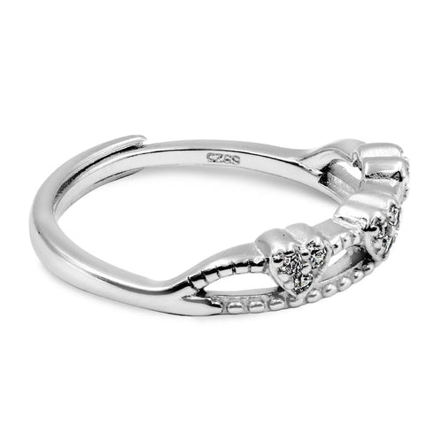 Zarkan Triple Heart Ziron Crown Silver Ring