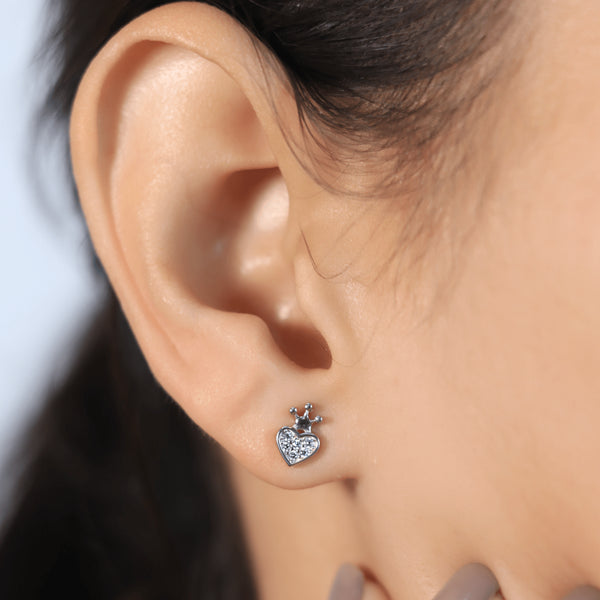 Zarkan Crown Heart Silver Studs