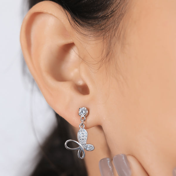 Zarkan Buttetfly Silver Drop Studs